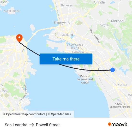 San Leandro to Powell Street map