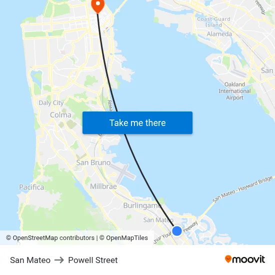 San Mateo to Powell Street map