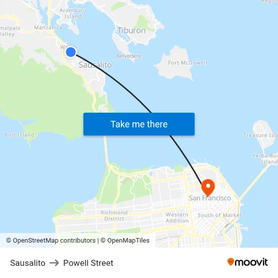 Sausalito to Powell Street map