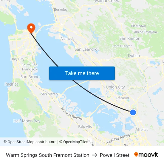 Warm Springs South Fremont Station to Powell Street map