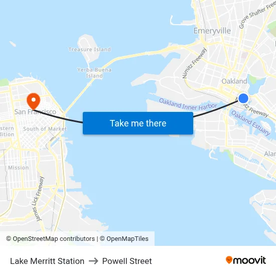 Lake Merritt Station to Powell Street map