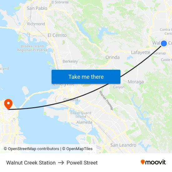 Walnut Creek Station to Powell Street map