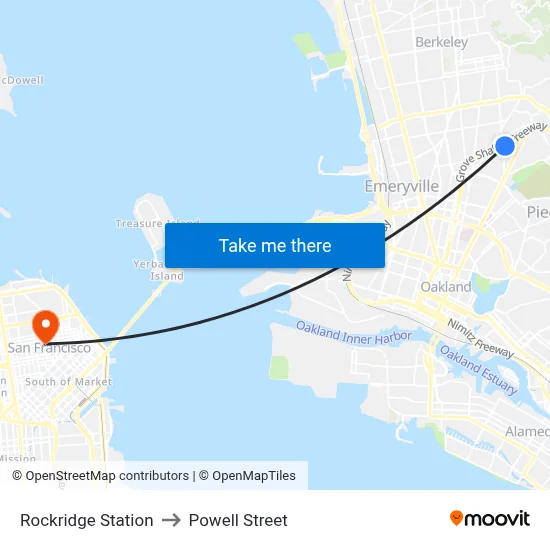 Rockridge Station to Powell Street map