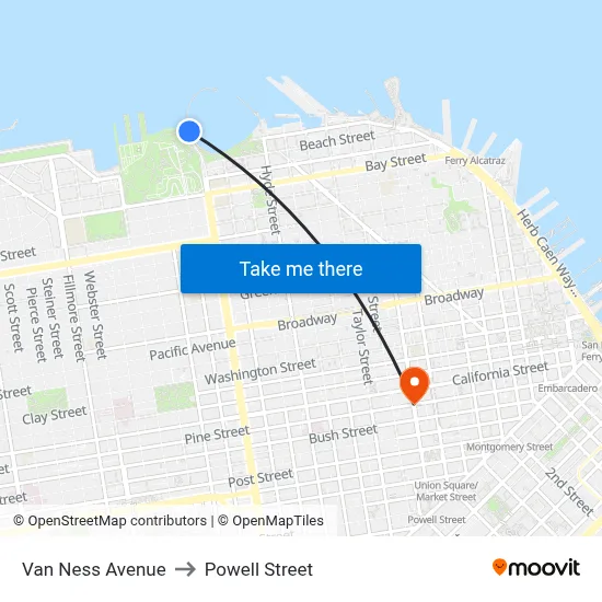 Van Ness Avenue to Powell Street map