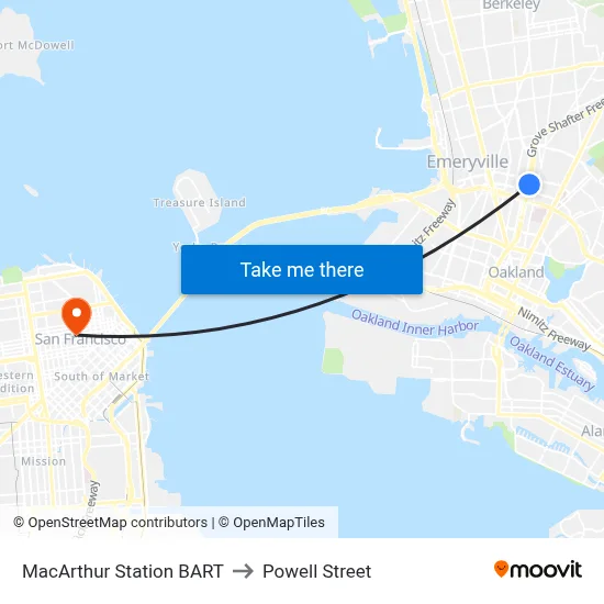 MacArthur Station BART to Powell Street map