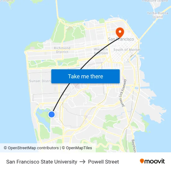 San Francisco State University to Powell Street map