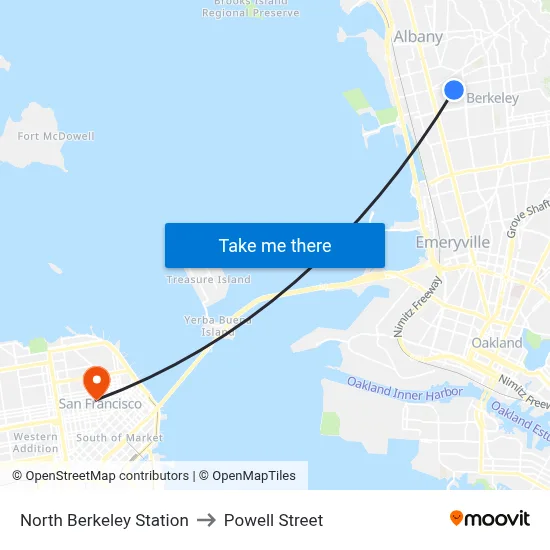 North Berkeley Station to Powell Street map