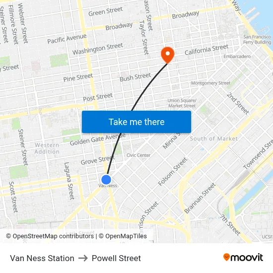 Van Ness Station to Powell Street map