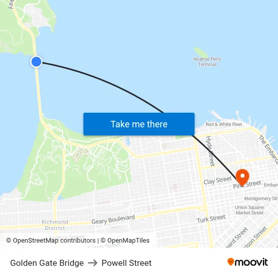 Golden Gate Bridge to Powell Street map