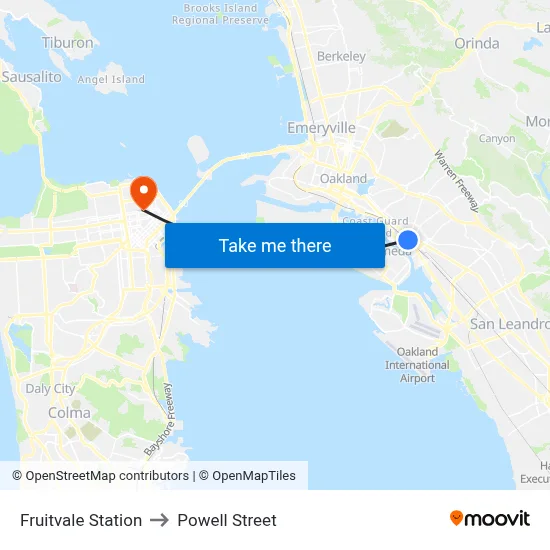 Fruitvale Station to Powell Street map
