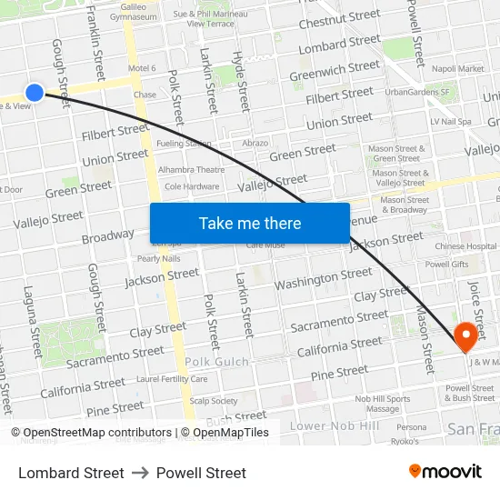 Lombard Street to Powell Street map