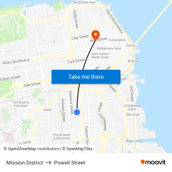 Mission District to Powell Street map