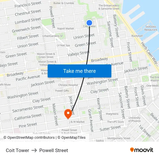 Coit Tower to Powell Street map