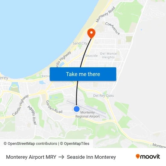 Monterey Airport MRY to Seaside Inn Monterey map