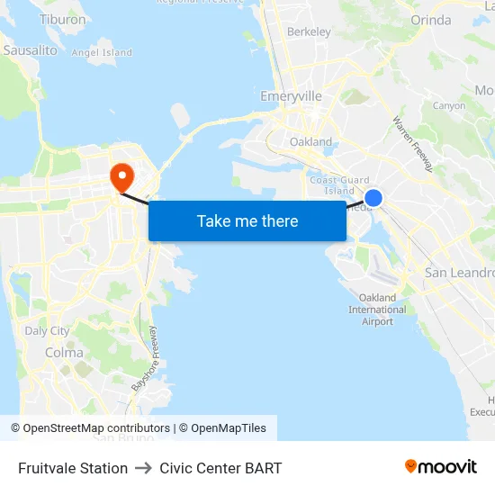 Fruitvale Station to Civic Center BART map