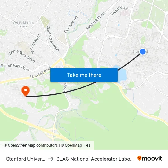 Stanford University to SLAC National Accelerator Laboratory map