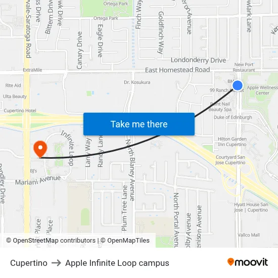 Cupertino to Apple Infinite Loop campus map