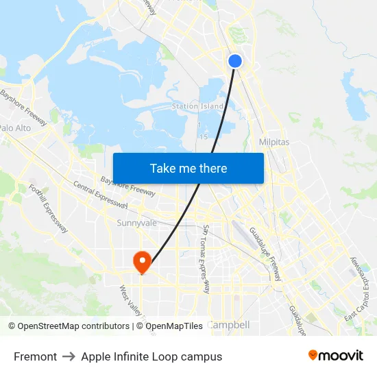 Fremont to Apple Infinite Loop campus map
