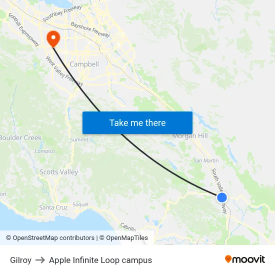 Gilroy to Apple Infinite Loop campus map
