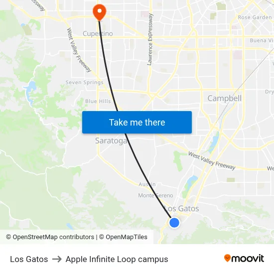 Los Gatos to Apple Infinite Loop campus map