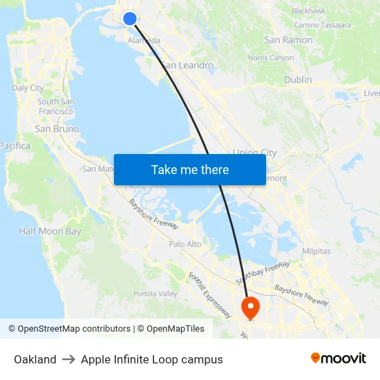 Oakland to Apple Infinite Loop campus map