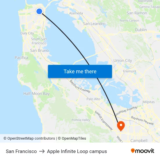 San Francisco to Apple Infinite Loop campus map