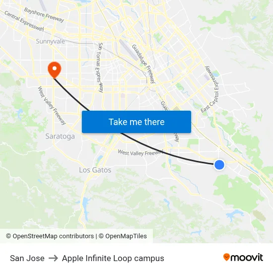 San Jose to Apple Infinite Loop campus map