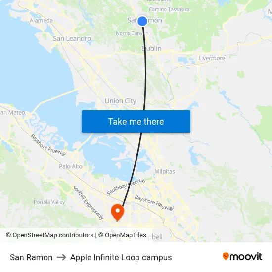 San Ramon to Apple Infinite Loop campus map