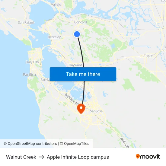Walnut Creek to Apple Infinite Loop campus map