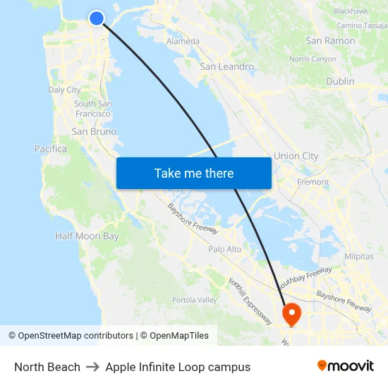 North Beach to Apple Infinite Loop campus map