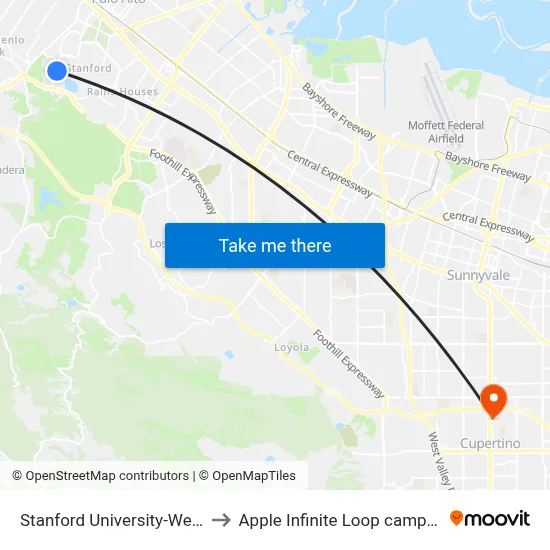Stanford University-West, 355 Galvez St to Apple Infinite Loop campus map