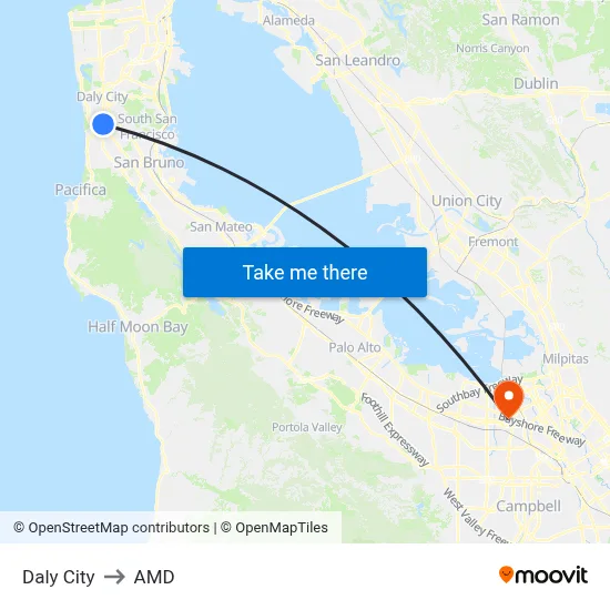 Daly City to AMD map
