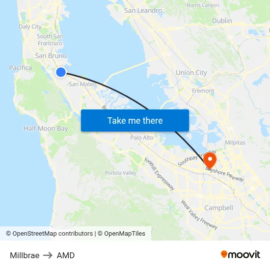 Millbrae to AMD map