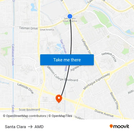 Santa Clara to AMD map