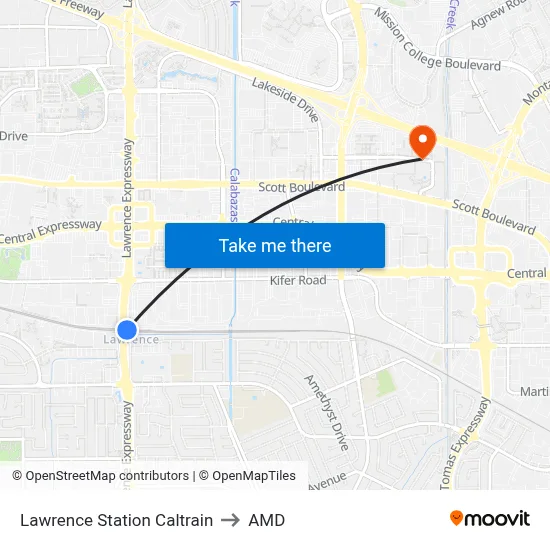 Lawrence Station Caltrain to AMD map