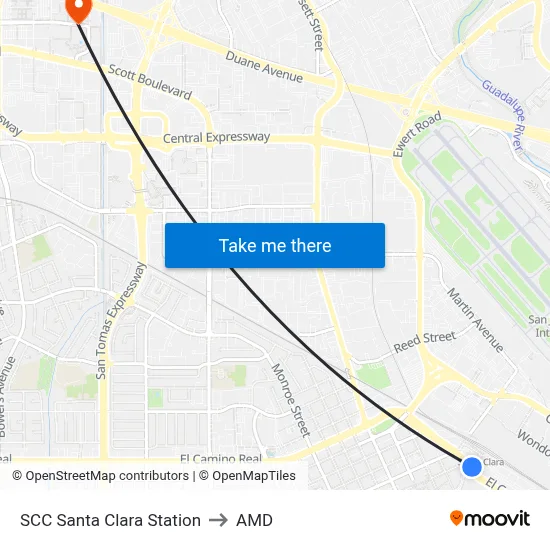 SCC Santa Clara Station to AMD map