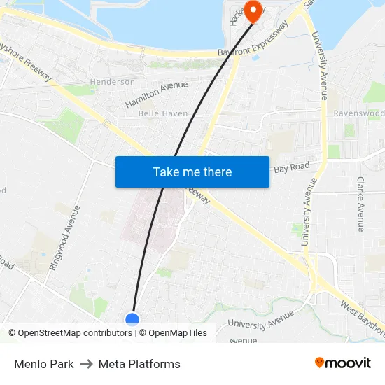 Menlo Park to Meta Platforms map