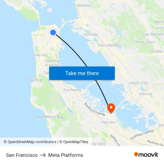San Francisco to Meta Platforms map