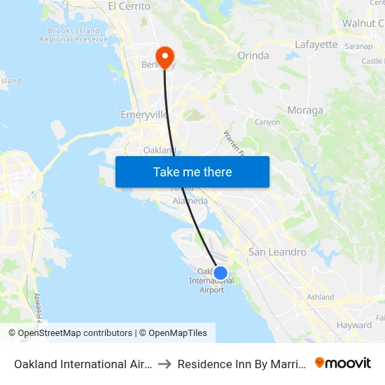 Oakland International Airport Station to Residence Inn By Marriott Berkeley map