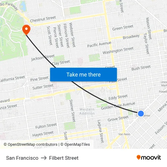 San Francisco to Filbert Street map