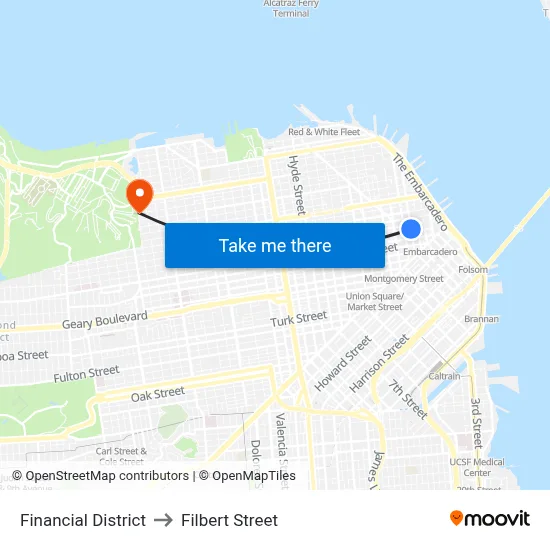 Financial District to Filbert Street map