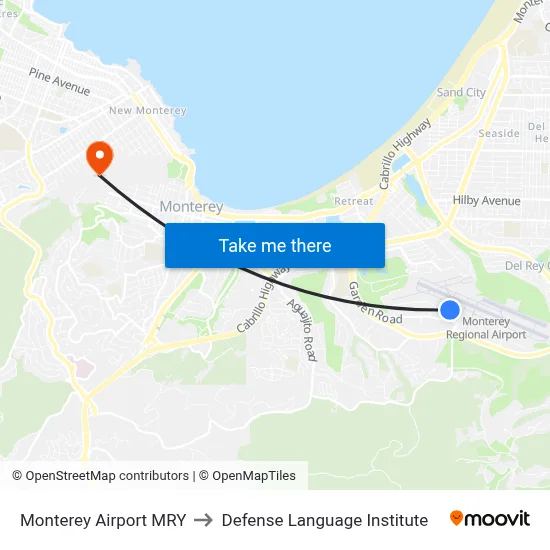 Monterey Airport MRY to Defense Language Institute map