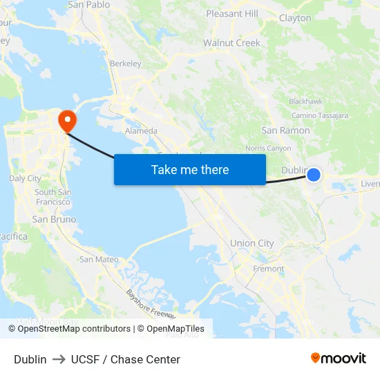 Dublin to UCSF / Chase Center map