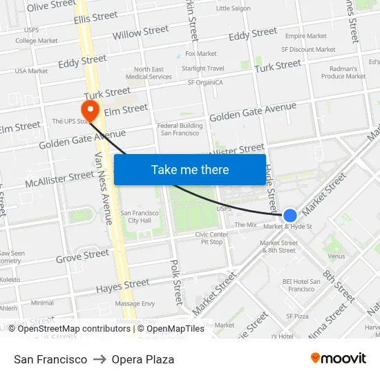 San Francisco to Opera Plaza map