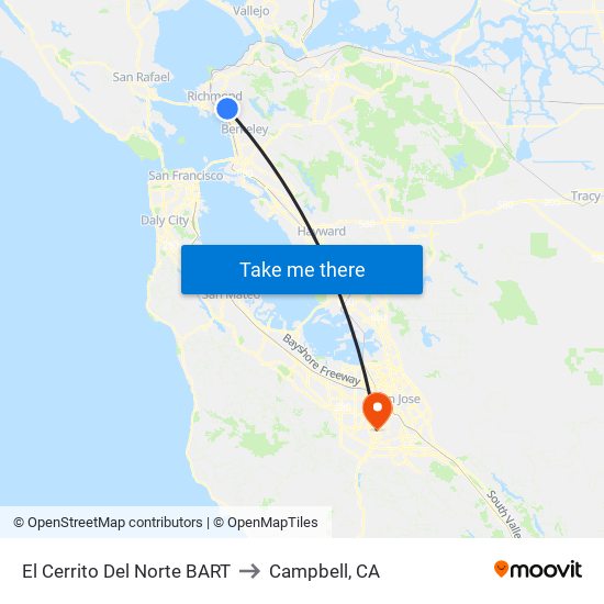 El Cerrito Del Norte BART to Campbell, CA map