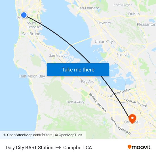 Daly City BART Station to Campbell, CA map
