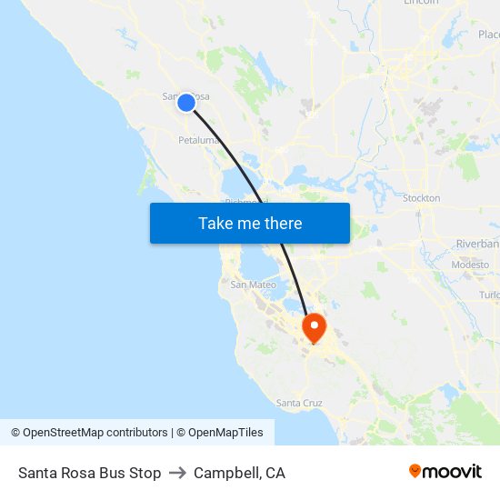 Santa Rosa Bus Stop to Campbell, CA map