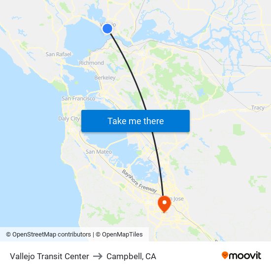 Vallejo Transit Center to Campbell, CA map