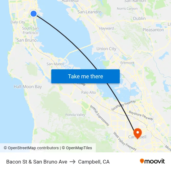 Bacon St & San Bruno Ave to Campbell, CA map