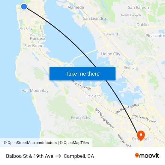 Balboa St & 19th Ave to Campbell, CA map